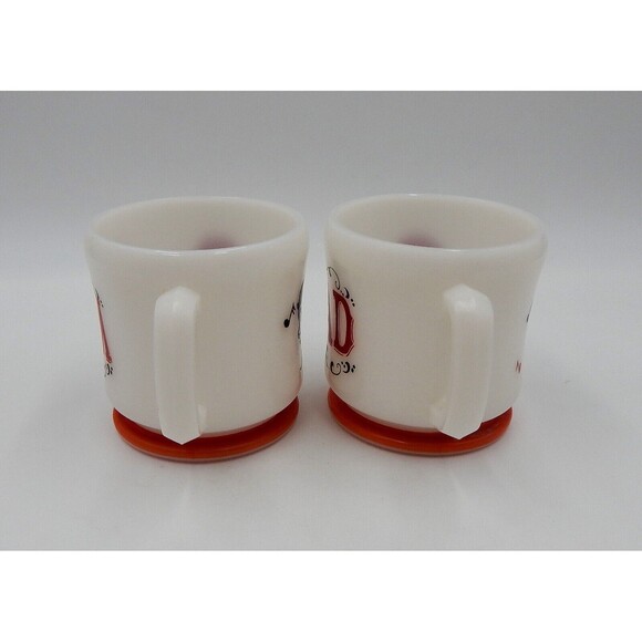 Hazel Atlas Mom Dad Coffee Tea Mugs 8 Oz Milk Glass Singing Couple Pair - Picture 4 of 7